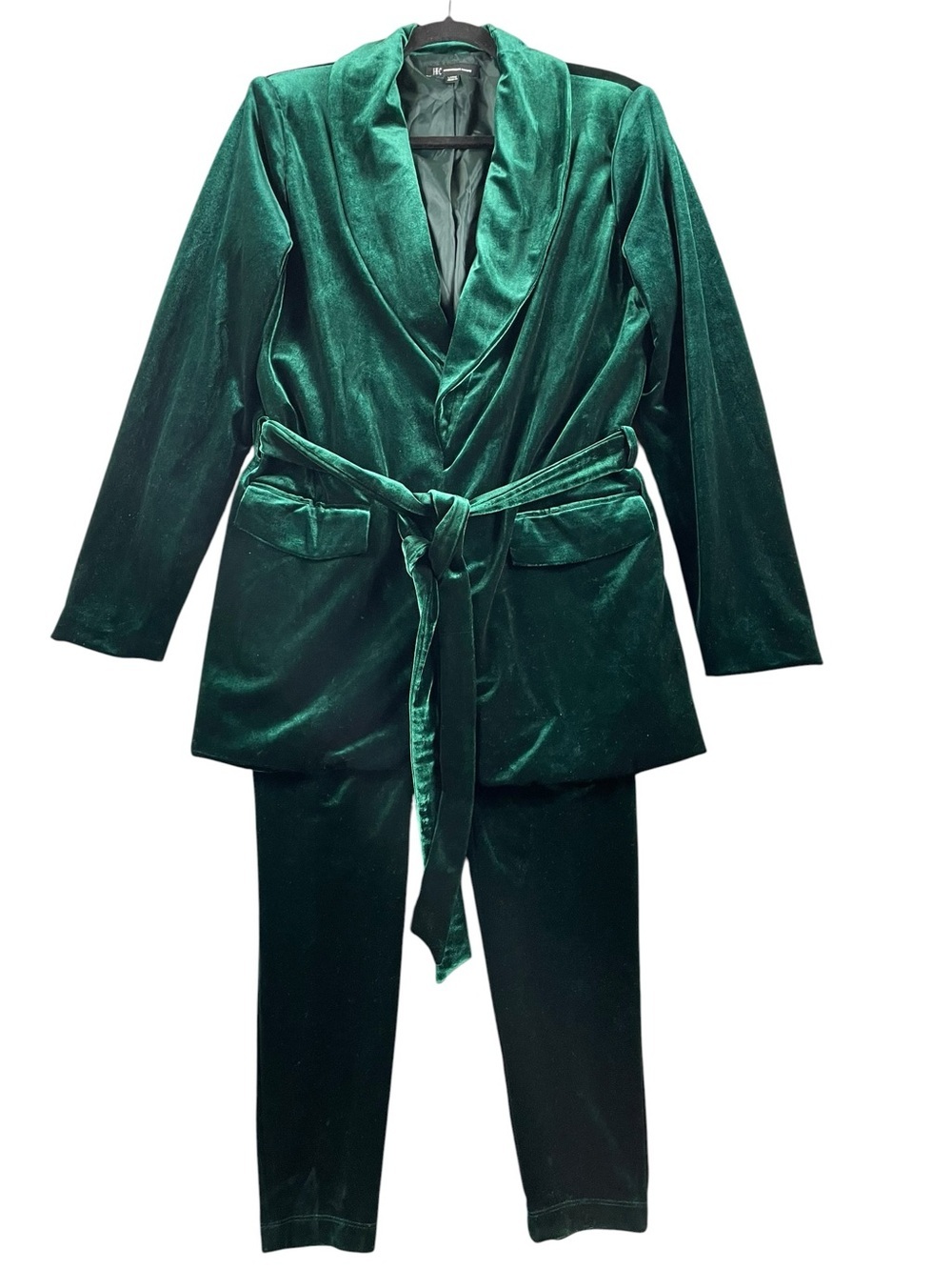 INC Int'l Concepts Emerald Velvet Chic Elegant Holiday Fun Wrap Blazer Pant Set